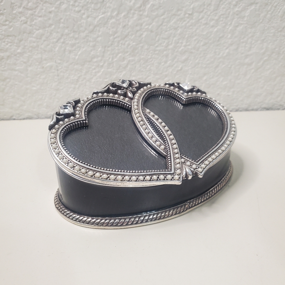 Brighton dual heart love photo frame and jewelry holder silver metal